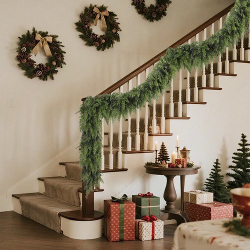 yofit 6FT Garland Christmas Decorations- Artificial Cedar Pine Garlands for Fireplace Mantel, Table, Door Frame, Staircase- Christmas Indoor/Outdoor Holiday Decor