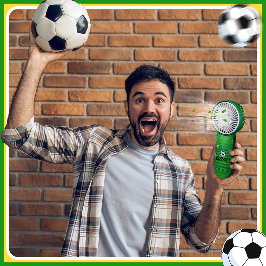 WILLBOND 12 Pcs Soccer Party Supplies Mini Handheld Fan Bulk Small Personal Portable Fans with Lanyard for Soccer Team Gift Goodie Bag Stuffers Outdoor Sport Party, Battery Not Include