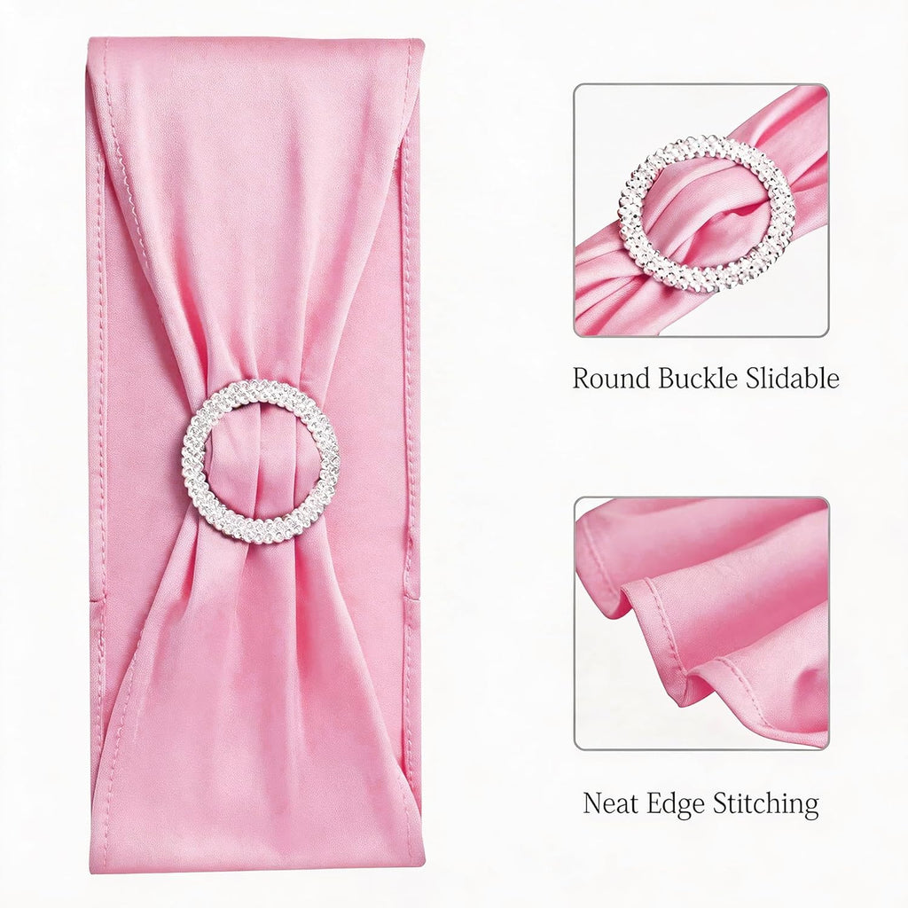 Skiennix Spandex Chair Sashes - Pack of 50 Pink Elastic Bands for Weddings & Events