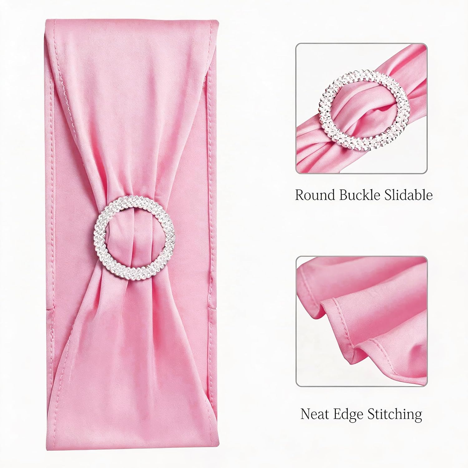Skiennix Spandex Chair Sashes - Pack of 50 Pink Elastic Bands for Weddings & Events