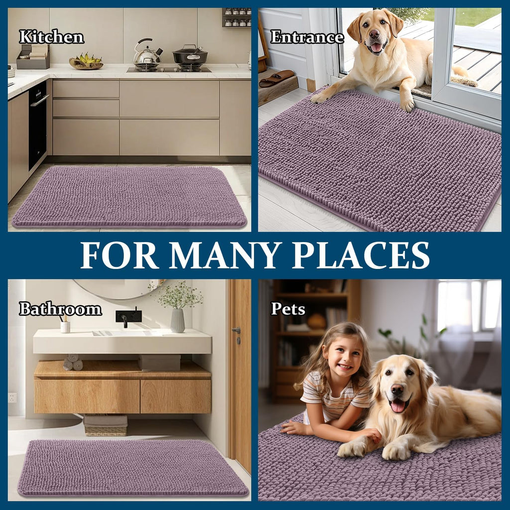 OLANLY Dog Door Mat - Absorbent Non-Slip Chenille Mat for Muddy Paws | 40x32 Deep Plum Color