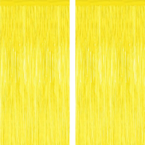 Backdrop Curtains by [Brand Name] - 2 Pack Yellow Tinsel Foil Fringe | 3.28 FT x 7.05 FT Party Decorations