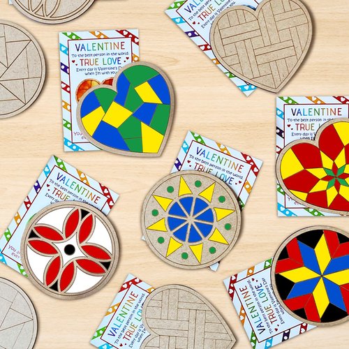 POATROZON Valentine's Day Gifts Party Favor 28Pcs Wooden Slices Card DIY Craft Heart Shape for Kids Crafts and Art Classroom Exchange (Heart, One Size)