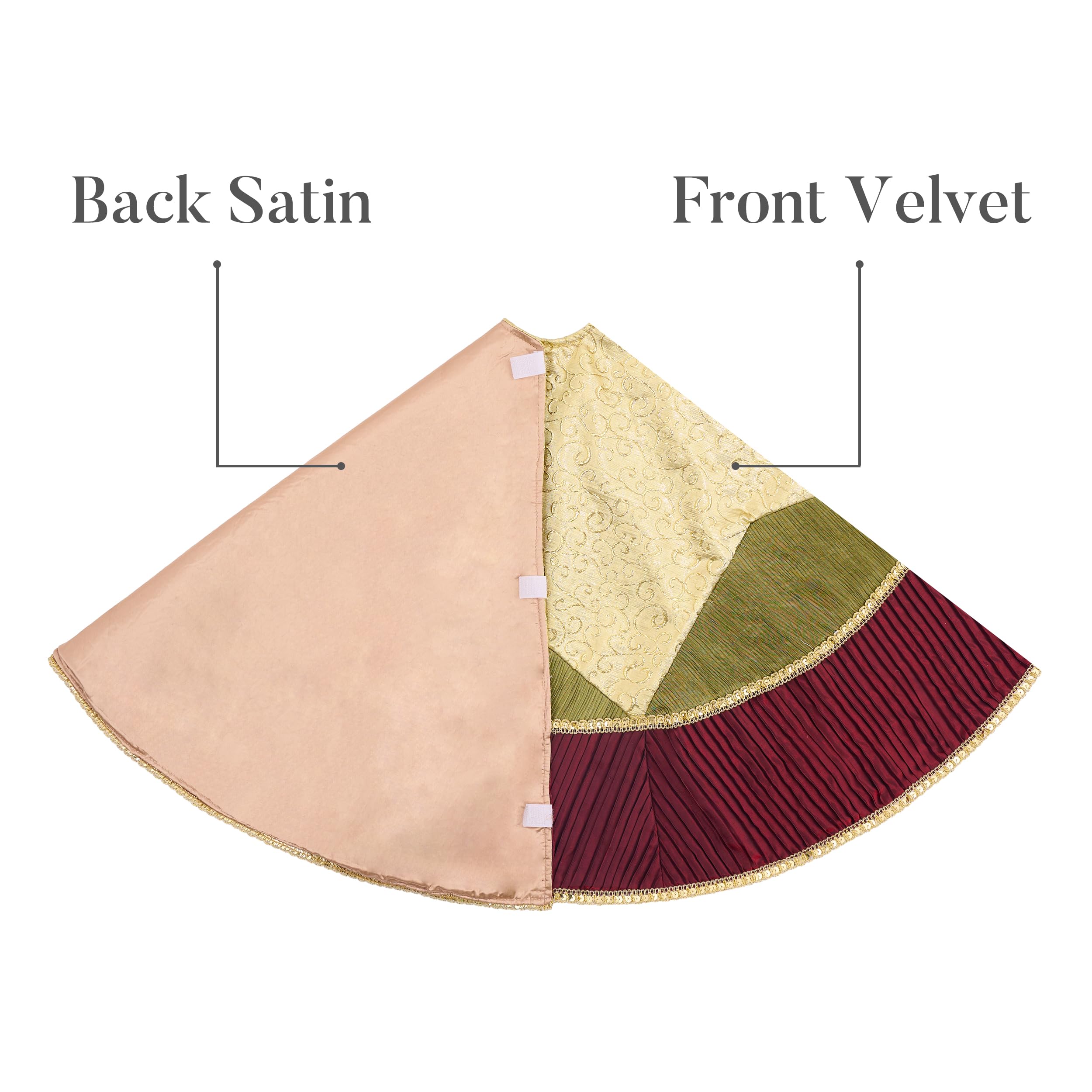 Valery Madelyn Christmas Tree Skirt for Tree Decorations, 48 Inch Traditional Red Green Gold Large Xmas Velvet Tree Skirt with Embroidery Patchwork & Tassels for Tree Merry Christmas Party Decor