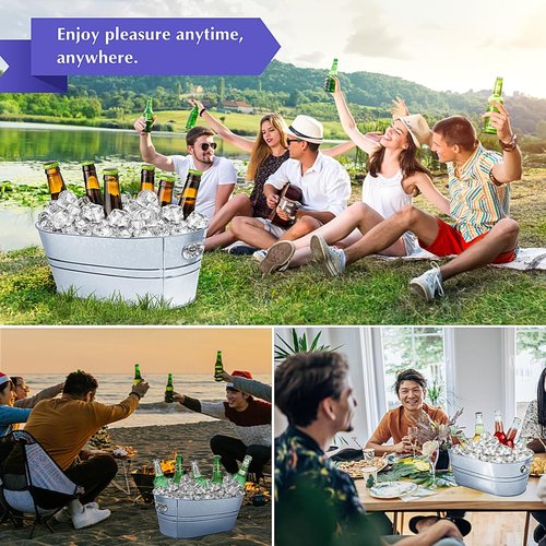 4 Gallon Ice Buckets for Parties, IKAYAS Galvanized Metal Ice Bucket Ice Tub with Scoop for Cocktail Bar Mimosa Bar Supplies, Large Champagne Bucket Beer Bucket Metal Tub (2 Pack)
