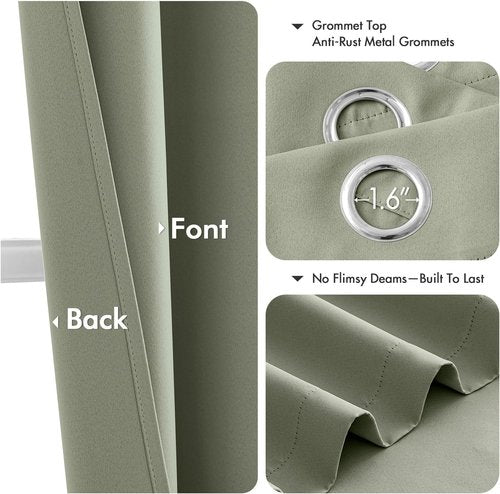 MIULEE Sage Green Blackout Curtains - Thermal Insulated Room Darkening Drapes | 90-Inch Long, 2 Panels