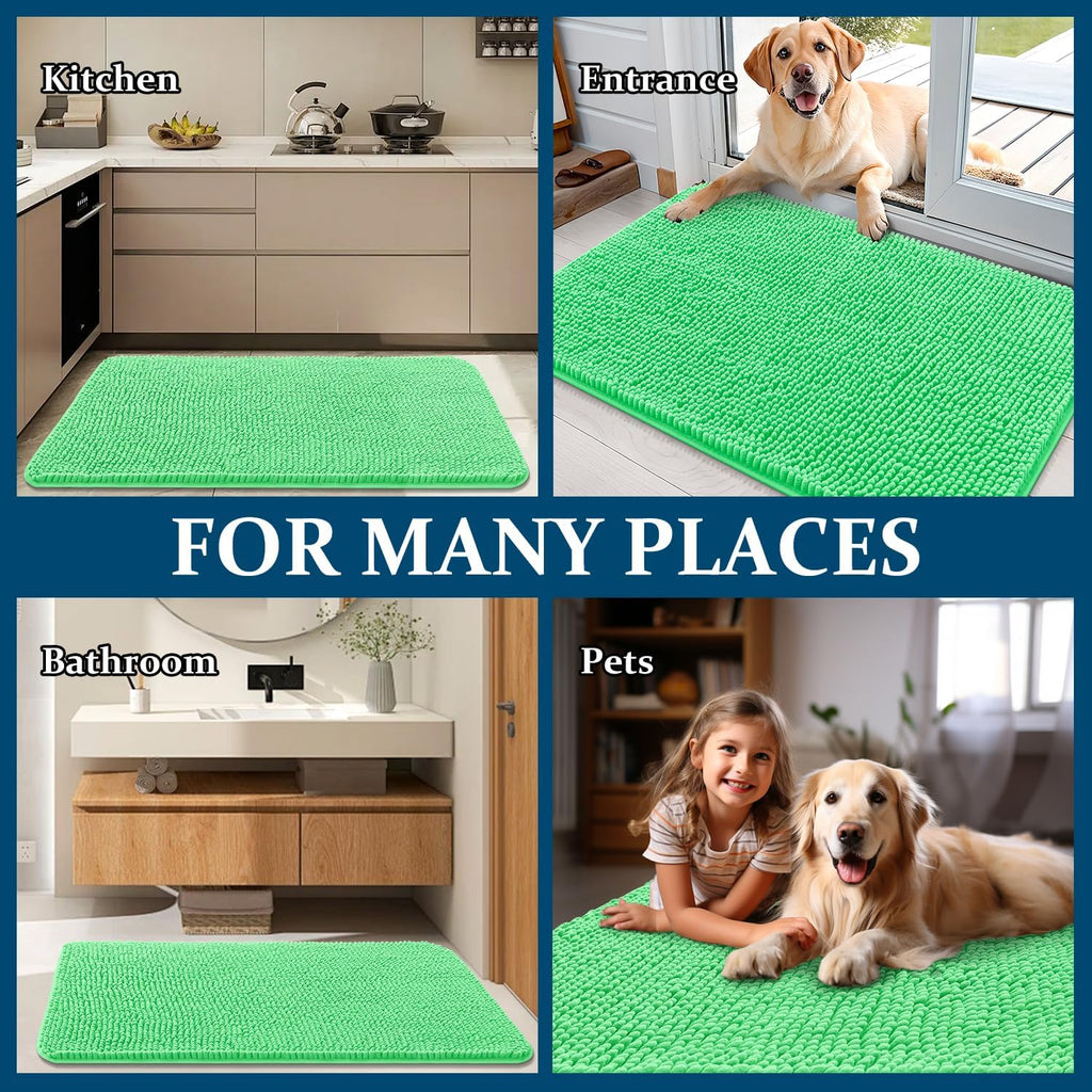 OLANLY Dog Door Mat - Absorbent Non-Slip Chenille for Muddy Paws | 30x20 Inches, Mint Green