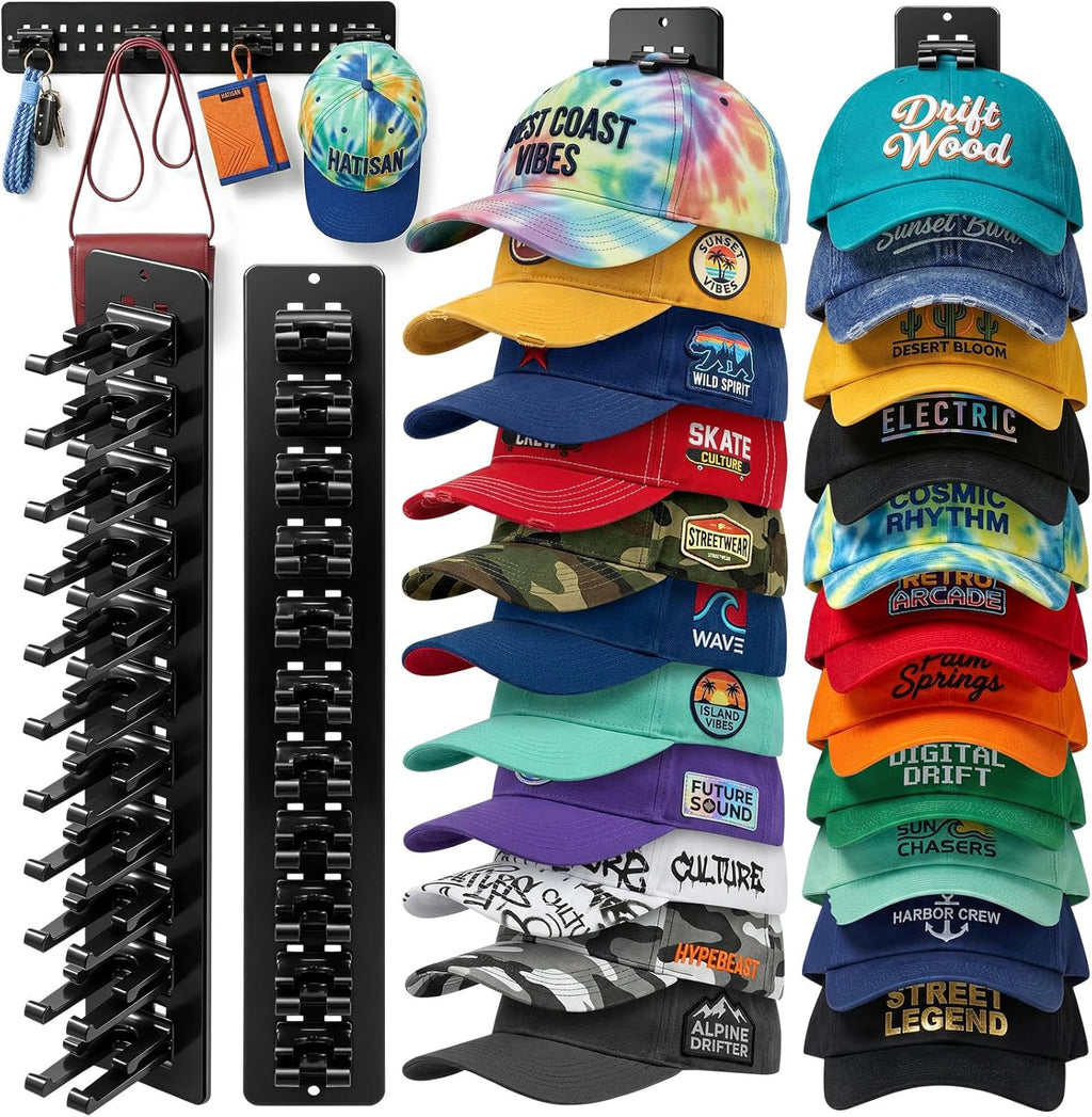 Skiennix Hat Organizer - 2 Pack Detachable DIY Rack Holds Up to 22 Baseball Caps | Black