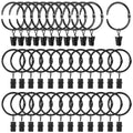 LLPJS Openable Curtain Rings with Clips, Open Drapery Rings with Hooks, Curtain Clips 1.26 inch Interior Diameter, Fit up to 1" Curtain Rod (Black, 1.26" I D Set of 36)