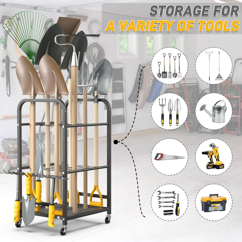 Ultrawall Garden Tool Organizer - Lockable Wheels for Easy Mobility | Indoor & Outdoor Storage Rack
