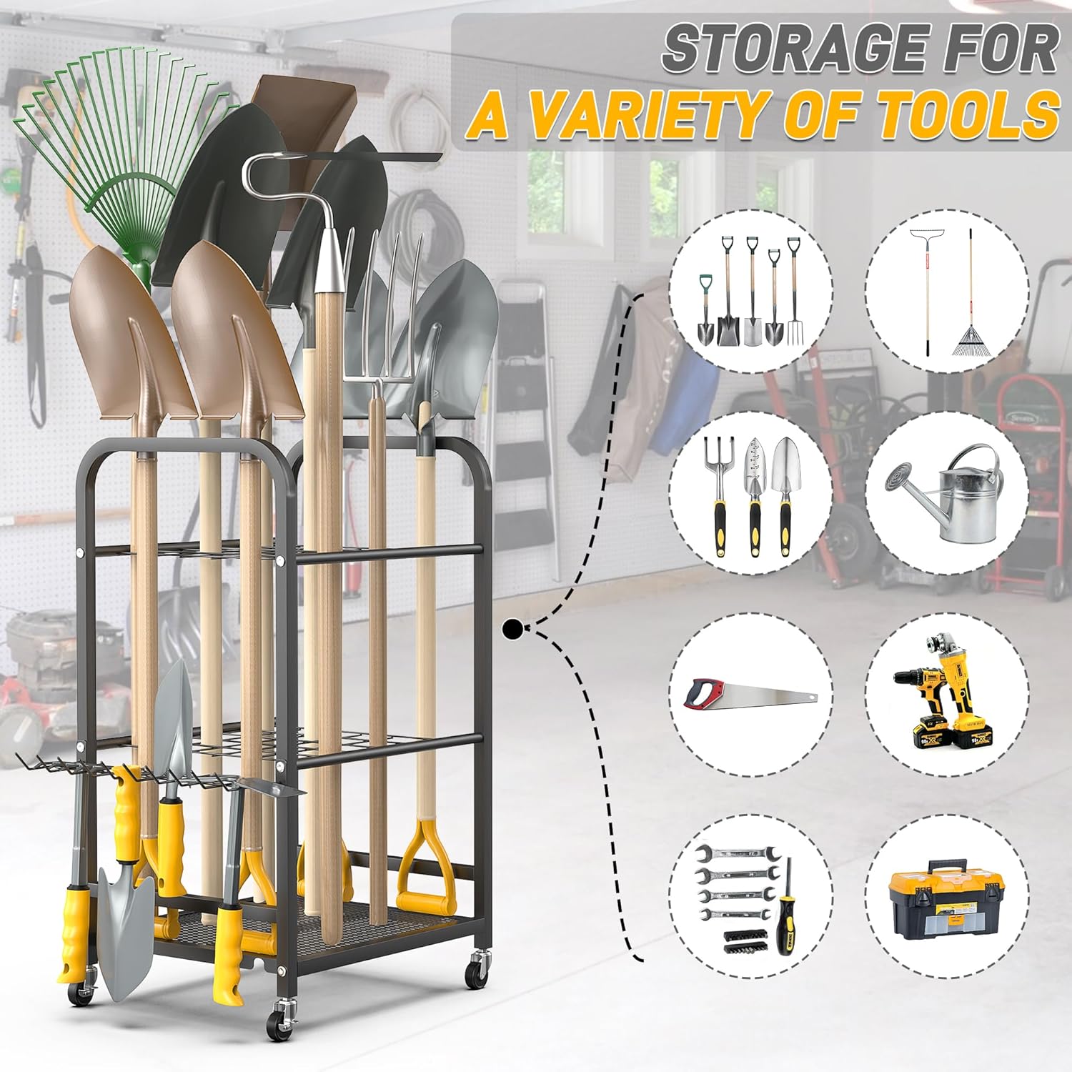 Ultrawall Garden Tool Organizer - Lockable Wheels for Easy Mobility | Indoor & Outdoor Storage Rack
