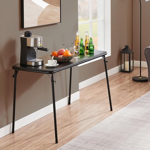 VECELO Folding Table Desk 47’’ with Collapsible Legs & Vinyl Upholstery, No Assembly Needed, Metal, Black