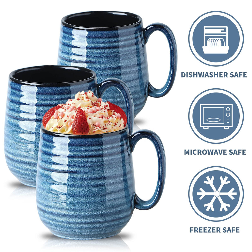 HASENSE Coffee Mug, 20 oz Ceramic Coffee Cup for Men and Women, Large Coffee Mug for Latte Coffee Tea Soup for Office and Home, Dishwasher and Microwave Safe, 1 PCS (Blue)