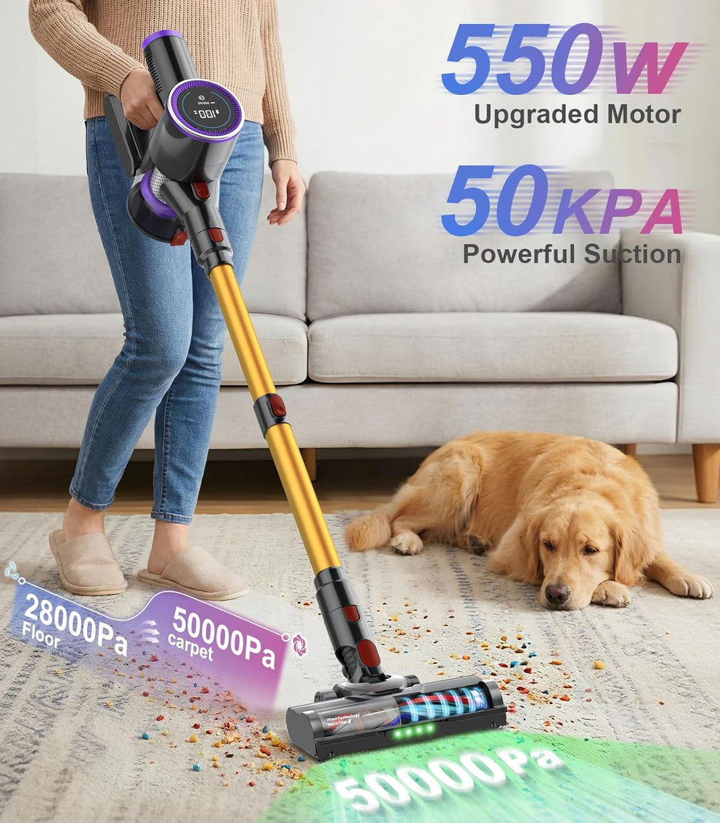 Skiennix Cordless Stick Vacuum Cleaner - 550W Powerful Suction, 45 Mins Runtime | Lightweight & Rechargeable for Home & Pet Hair