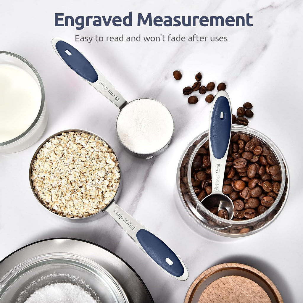U-Taste Measuring Cups Set - Food Grade 18/8 Stainless Steel with Upgraded Handle | 10-Piece Midnight Blue