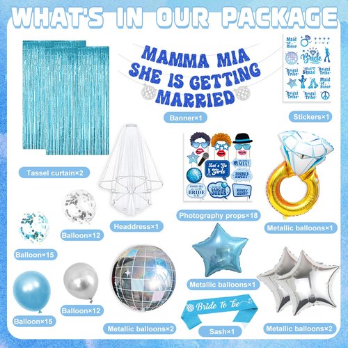 Mamma Mia Bachelorette, 86Pcs Mamma Mia Party Decorations Mamma Mia She is Getting Married, Disco Bachelorette Party Decorations, Dancing Queen Party Decorations Wedding Bridal Shower Party