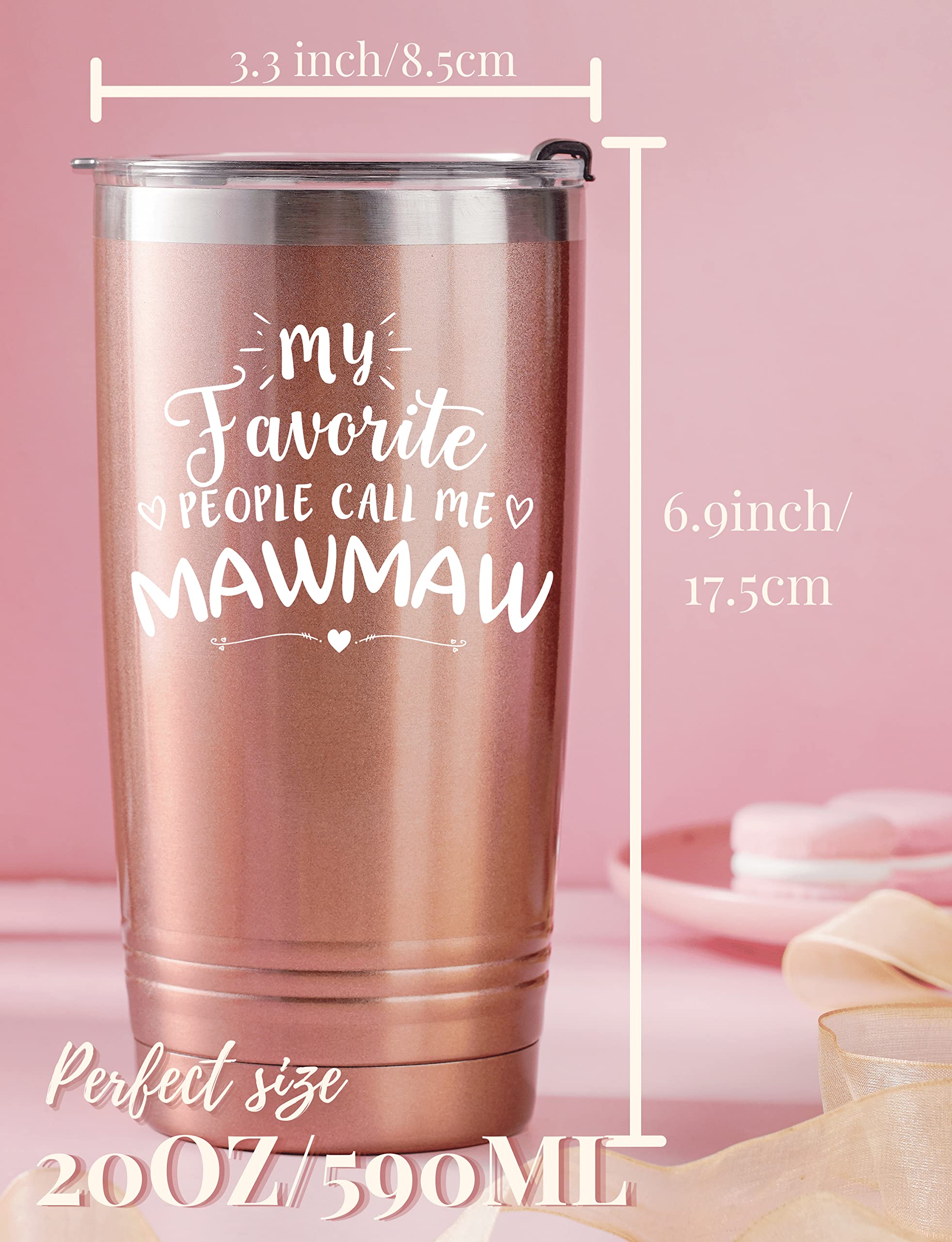 Mawmaw Gifts for Grandma, Insulated Stainless Steel Wine Tumbler with Lid, For Nana, Gigi, Granny, Grammy, Birthday, Mother’s Day, Christmas gifts, Rose Gold, (20 oz) Call me Mawmaw
