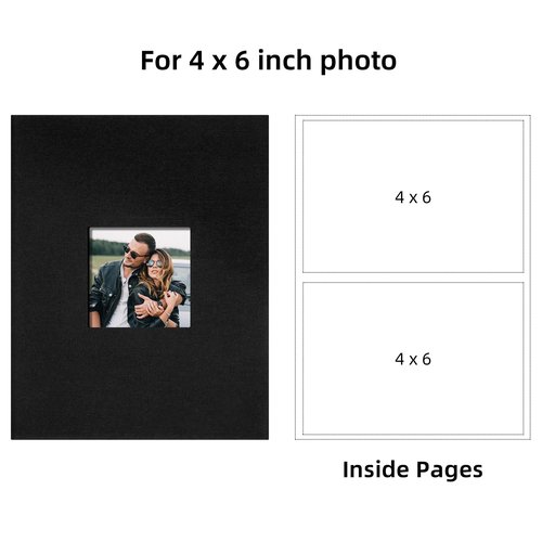 Remowith Cloth Cover Photo Album 4x6 with DIY Square Window Slip in Photo Book for Travel, Wedding, Anniversary 200 Pockets Black