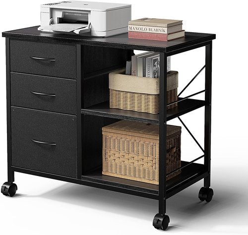 Healsmart Heavy Duty Mobile File Cabinet - 3 Fabric Drawers & Rolling Printer Stand | Black