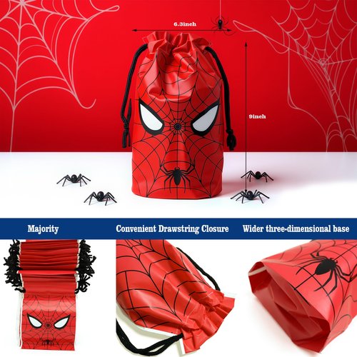 Eyllaaoo 30 Pcs 7 x 10Inch Spider Themed Gift Bags Spider Themed Treat Goodie Bags for Birthday Party Supplies Video Game Party Candy Bag