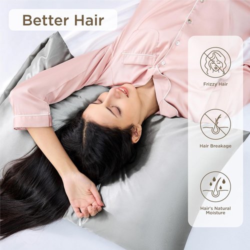 Bedsure Satin Pillowcase - Silky Silver Grey Queen Size 20x30 Inches | Set of 4 with Envelope Closure for Hair & Skin Care