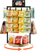 Poyilooo Snack Bar Organizer - 4-Tier 360° Rotating Chip Rack Display Stand | Black Candy Display for Kitchen & Retail