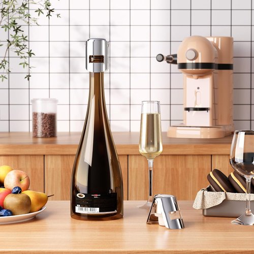Champagne Stoppers with Stainless Steel Champagne Saver with Food Grade Silicone Leak proof Keep Fresh Suitable for Champagne, Cava, Prosecco and Sparkling (Silver, 4 Pack)