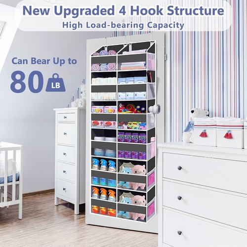 UVIAHOMI Heavy Duty Over The Door Organizer 6 Tiers, Extra Large Behind Door Storage of 12 Big Front & 12 Mesh Pockets, 80lb Weight Capacity, Hanging Doors Storage for Closet Bedroom Nursery, Gray