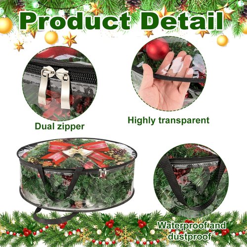 MUXHEL Christmas Wreath Storage Bags - 5 Pcs Clear, Tear-Resistant Containers for 24" Wreaths