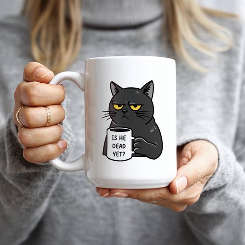 Hogg Is He Dead Yet Coffee Mug, 15 oz Ceramic FDT Cup, Is He Dead Yet, FDT Mug, Fuck You Coffee Cups, Black Cat, Gifts for Coworkers, Funny Gifts for Liberal, Anti MAGA Merchandise
