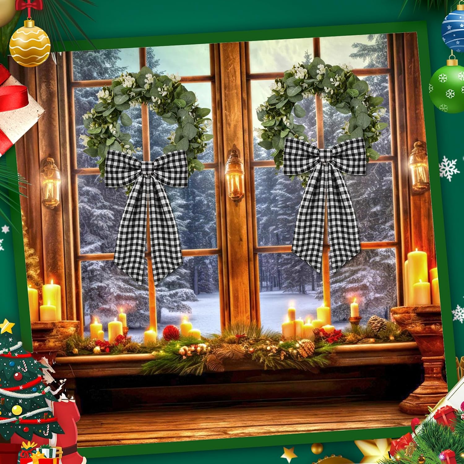Skiennix 2 Pack Wreath Sash - Stylish Boxwood Garland for Front Door Decor | White & Black Plaid