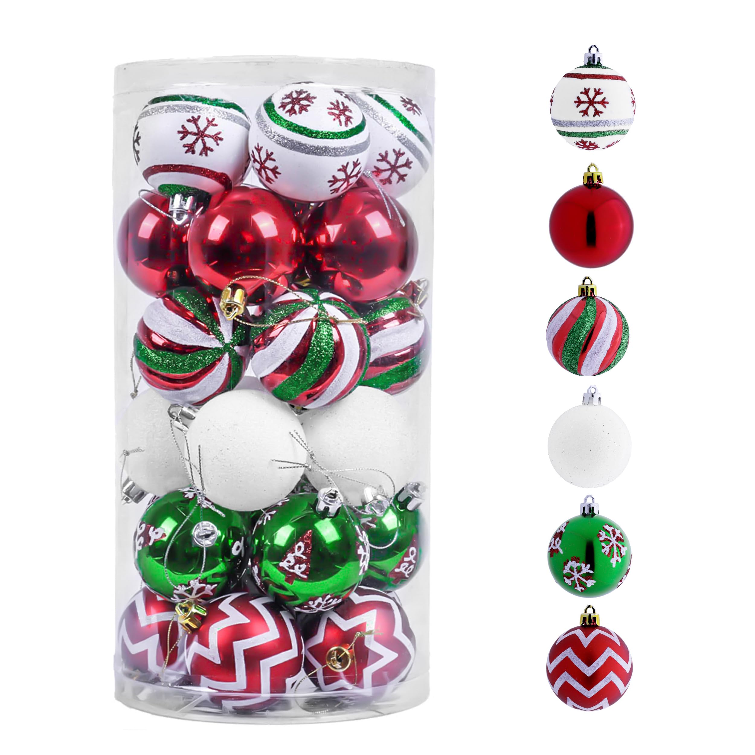 Valery Madelyn Christmas Ornaments Tree Decorations, 30ct Red Green White Shatterproof Christmas Ball Ornaments Set, 2 Inch Decorative Hanging Ornament Bulk for Xmas Holiday Party Decor