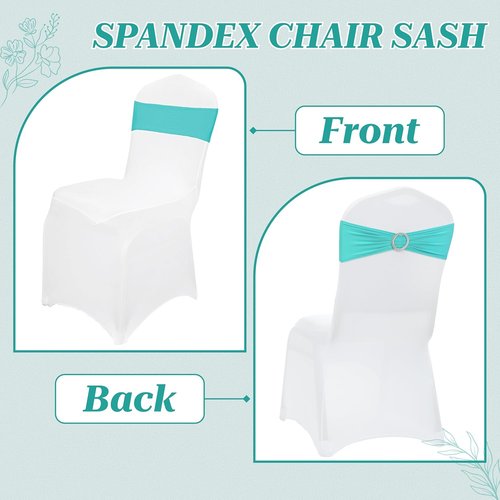 MDS Spandex Chair Sashes - Universal Fit Elastic Stretch Ties with Buckle for Weddings | Aqua Blue - Pack of 125