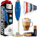 Zulay Kitchen Tornado Triple Whisk Milk Frother - Handheld Foam Maker for Coffee & Lattes - Navy Blue & Gold