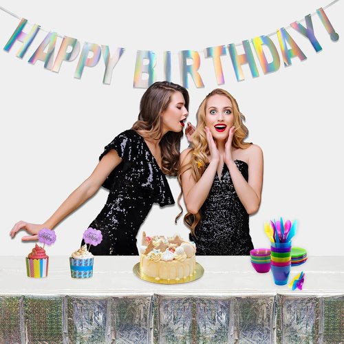 GREATRIL Disposable Silver Table Cover - Rectangle Party Tablecloths for Birthdays | 54'' x 108'' - 2 Packs