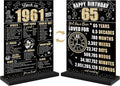 Back In 1961 65th Birthday Decorations - Two-Sided Wooden Table Sign with Stand | Black & Gold Party Decor