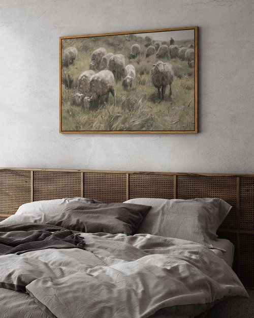 InSimSea Framed Canvas Wall Art - Vintage Sheep on the Dunes Decor | Large 24"x36" for Living Room, Bathroom, Office