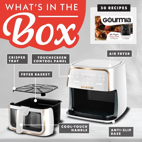 Gourmia 8 Qt Air Fryer - Digital Display, 8 Cooking Presets, FryForce 360° Technology, White