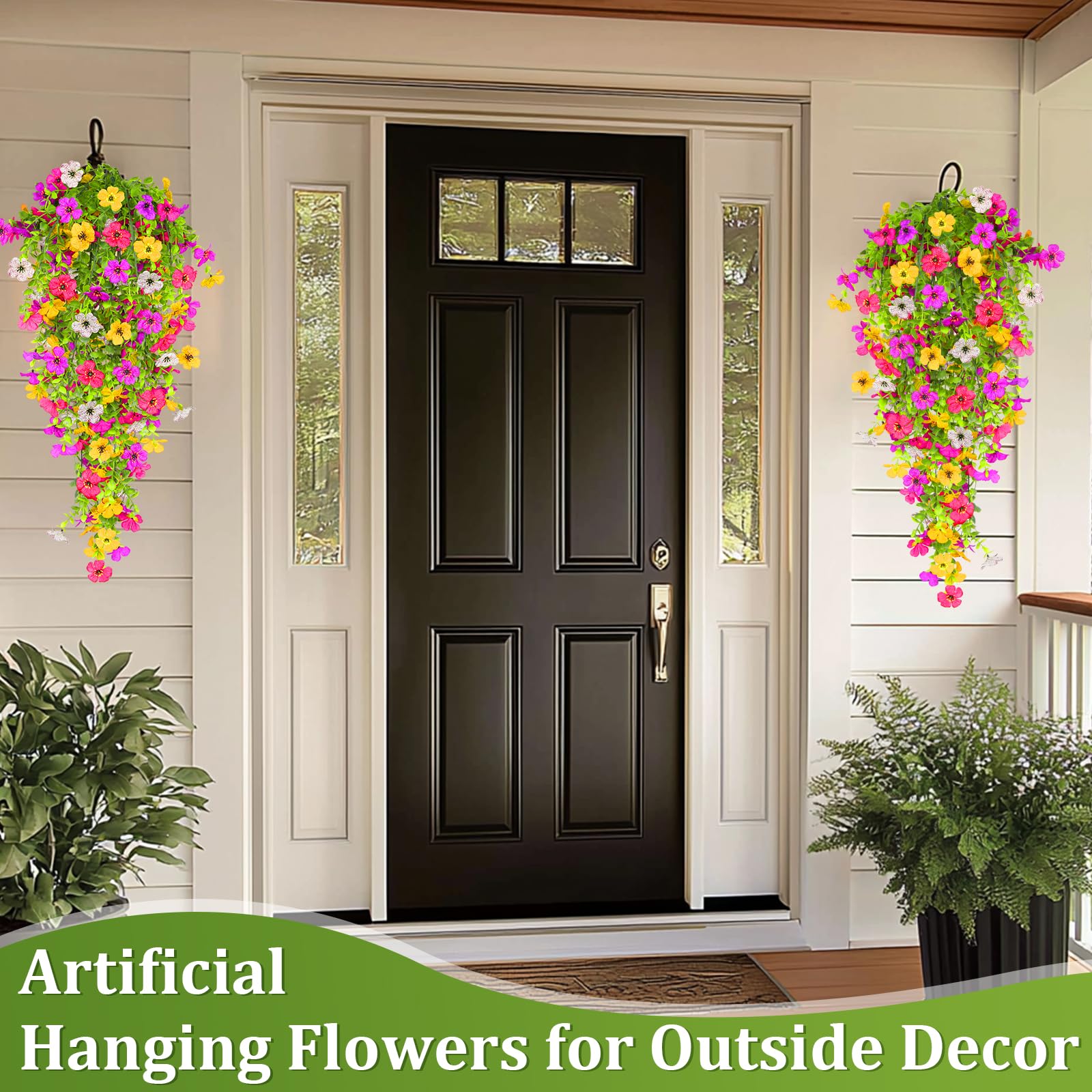 TURNMEON 4 Pcs Artificial Flowers for Outdoors Spring Summer Decor, UV Resistant No Fade Fake Hanging Flowers Plants Faux Plastic Realistic Silk Flower for Gardens Porch Planter Patio Yard Home Indoor