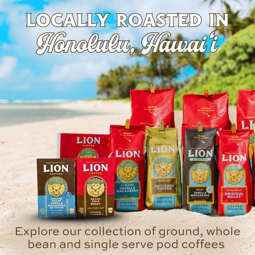 Lion Coffee Swiss Water DECAF Vanilla Macadamia Medium Roast Coffee Pods - Single-Serve Pods - Hawaiian Inspired Flavor - Arabica Coffee - Compatible with Single - Serve Brewing Systems - 12 Count Box