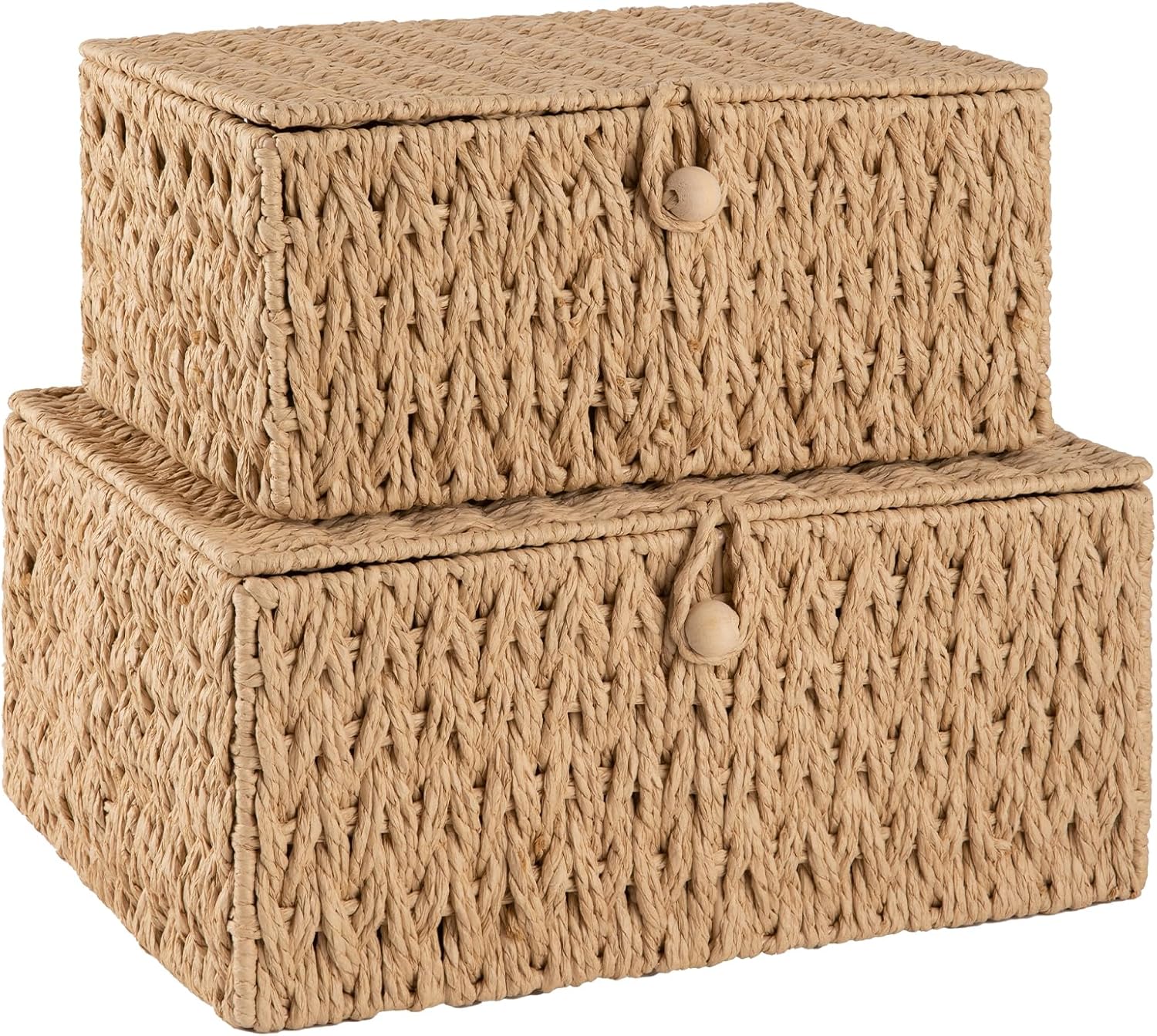 OIAHOMY Wicker Storage Baskets - Lidded Organizing Bins with Lock | Set of 2 in Natural Color