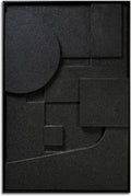 Slyart Black Textured Wall Art - Handmade 3D Abstract Relief Painting | Framed Vertical Art 24x36 Inch