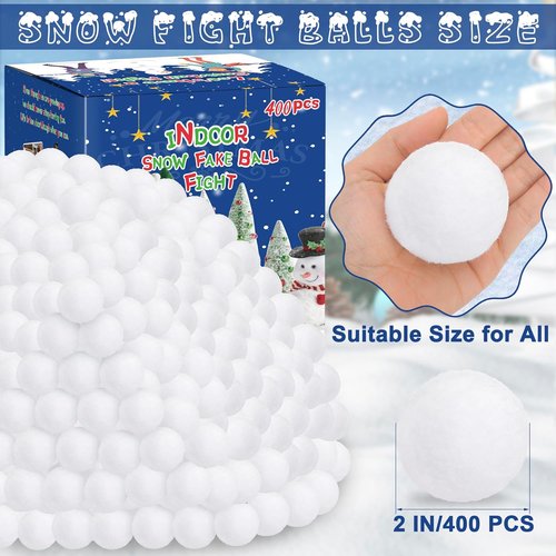 Homiar Fake Snow Balls - 400 Pack Plush Indoor & Outdoor Winter Game Toy | Realistic Soft Snowballs