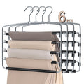 SINDAX Pants Hangers Space Saving - 6Pack, 5 Layers Space Saving Hangers, Sturdy Stainless Steel Pant Rack with Anti-Slip Swing Arm, Closet Organizers and Storage for Trousers Jeans