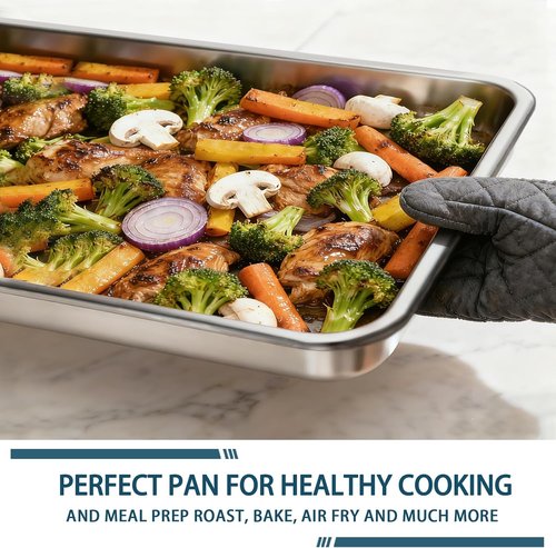 Half Size Baking Sheet Pan Set by [Brand Name] - Commercial Quality Aluminum Cookie Tray | 13" x 18" Prevents Warping