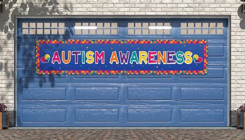 Nepnuser Autism Awareness Fence Banner - Love Needs No Words | Large 1.6 x 8.2 ft Outdoor Decoration