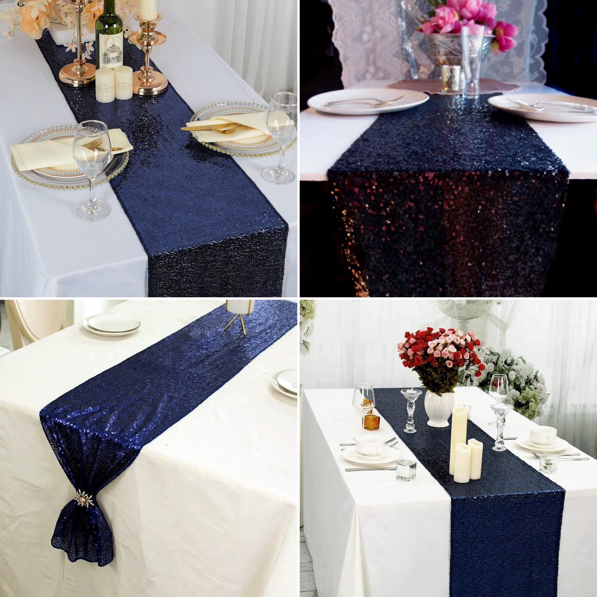15 Pack Sequin Table Runner 12X108 Inch Royal Blue Table Runner Glitter Metallic Sequin Runner Holiday Table Runners for Wedding Engagement Birthday Party Bridal Baby Shower Graduations Supplies Decor