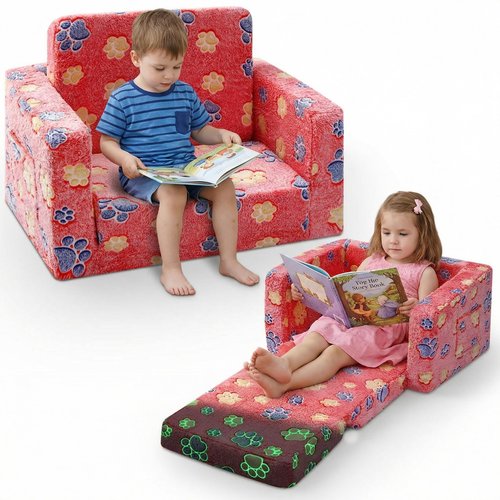 AceOrbit Glow in The Dark 2 in 1 Toddler Couch, Foldable Flip Open Kids Sofa Bed for Playroom, Comfy Thick Plush Chair with Paw Prints for Girls and Boys, Ages 1-3