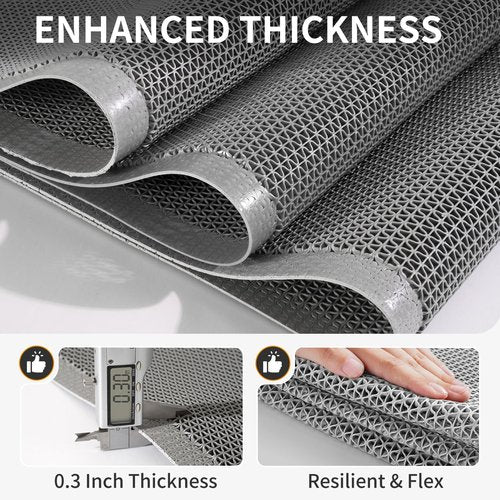 QiCaiJia Front Door Mat 24''x36'', Drainage Heavy Duty Dirt Trapping Non-Slip Doormats, Outdoor Rubber Floor Mats, Restaurant Commercial Kitchen Industral Pool Entrance Bar Wet Area, Grey