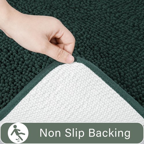 LOCHAS Bathroom Rugs Sets 2 Piece, Soft Non Slip Bath Mat Set, 20''x20'' U-Shaped Toilet Rug and 34''x21'' Hunter Green Bath Rugs, Washable Absorbent Chenille Toilet Rug Set for Bathroom, Shower